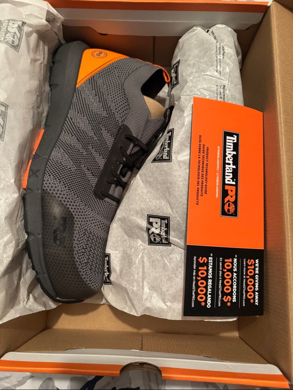 Brand New Timberland PRO Gray and Orange Slip-On Knit Work Shoe